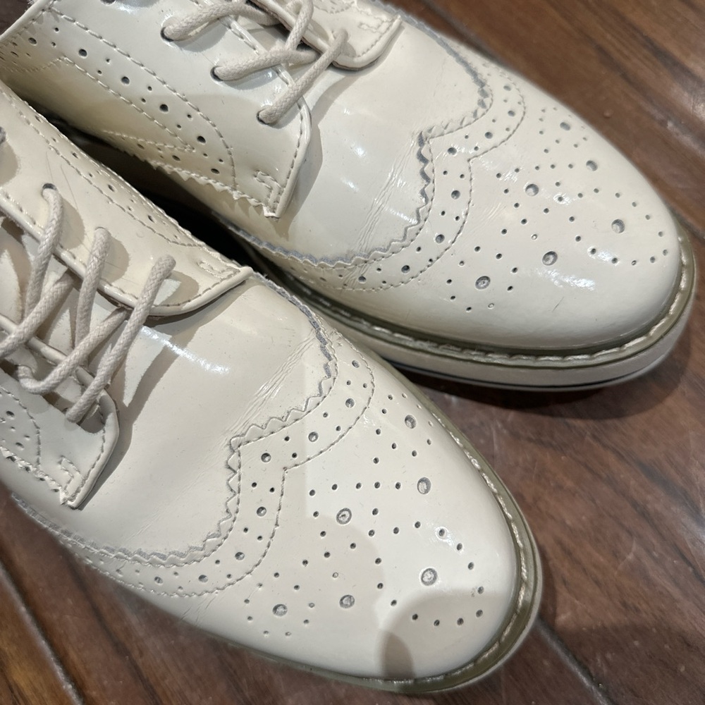 Women's Cream Brogue Loafers - Picture 3 of 6
